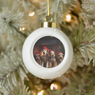 Airedale by the Fireplace Christmas Ceramic Ball Christmas Ornament