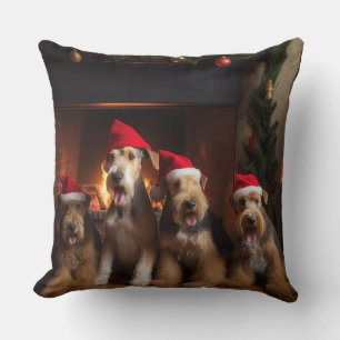 Airedale by the Fireplace Christmas  Cushion