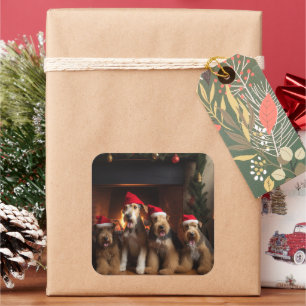 Airedale by the Fireplace Christmas  Square Sticker