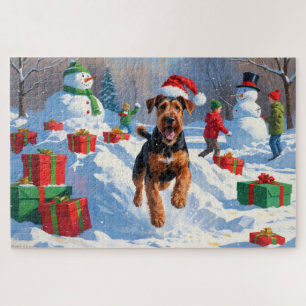 Airedale Christmas Festive Snow Scene Jigsaw Puzzle