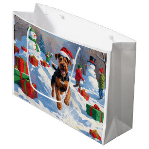 Airedale Christmas Festive Snow Scene Large Gift Bag