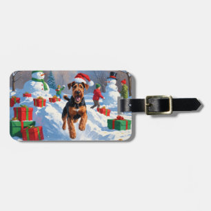 Airedale Christmas Festive Snow Scene Luggage Tag