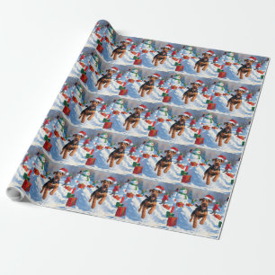 Airedale Christmas Festive Snow Scene Wrapping Paper