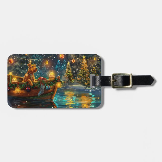 Airedale Christmas Festive Voyage Luggage Tag (Front Horizontal)