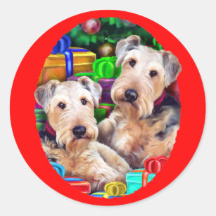 Airedale Christmas Open Now Classic Round Sticker