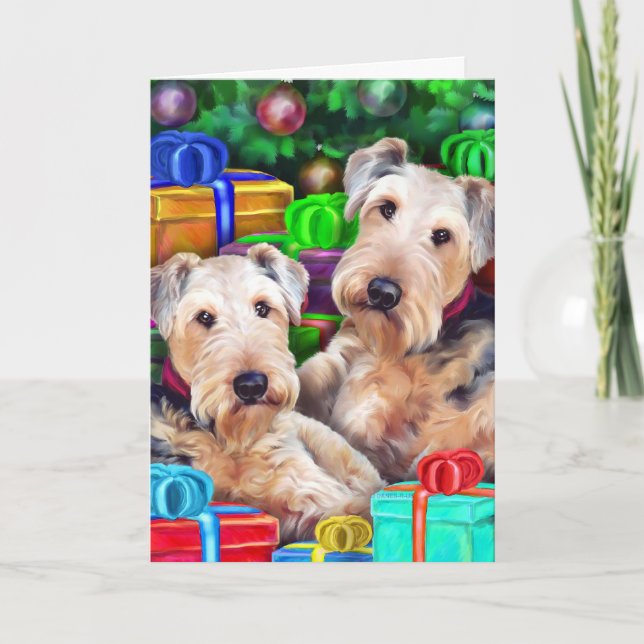 Airedale Christmas Open Now Holiday Card (Front)