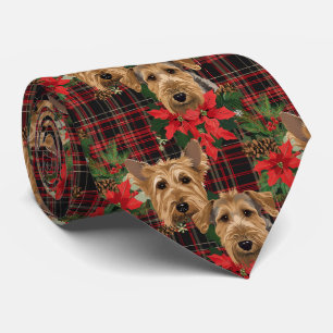 Airedale Christmas Plaid Pattern Red Green Tie