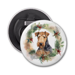 Airedale Christmas Wreath Festive Pup  Bottle Opener