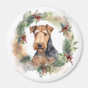 Airedale Christmas Wreath Festive Pup  Magnet