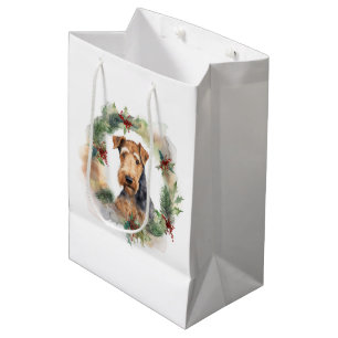 Airedale Christmas Wreath Festive Pup Medium Gift Bag