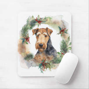 Airedale Christmas Wreath Festive Pup Mouse Pad