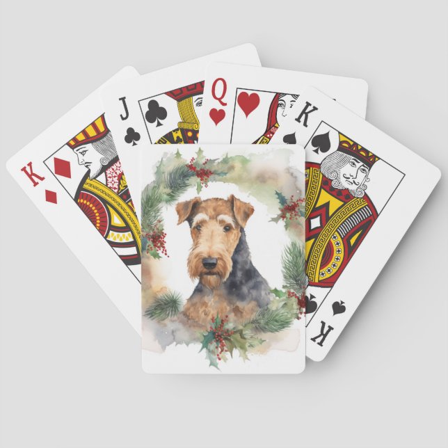 Airedale Christmas Wreath Festive Pup  Playing Cards (Back)