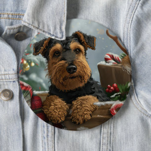 Airedale Dog Christmas Festive 6 Cm Round Badge