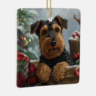 Airedale Dog Christmas Festive Ceramic Ornament