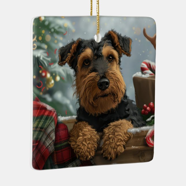 Airedale Dog Christmas Festive  Ceramic Ornament (Right)