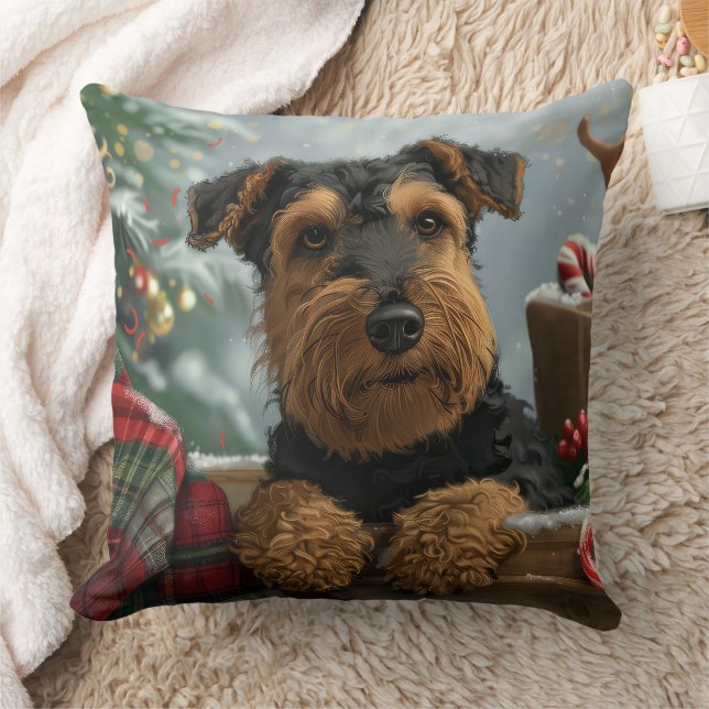 Airedale Dog Christmas Festive  Cushion (Blanket)
