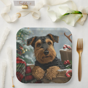 Airedale Dog Christmas Festive Paper Plate