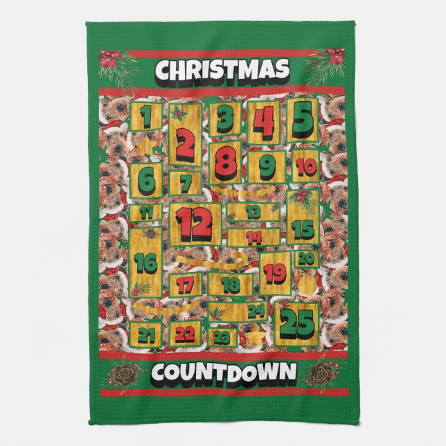 Airedale Dog Countdown Christmas Advent Calendar  Tea Towel (Vertical)