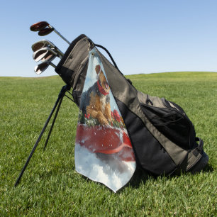 Airedale Dog in Sledge Let it Snow Christmas Golf Towel