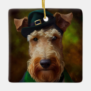 airedale dog in St. Patrick's Day Ceramic Ornament