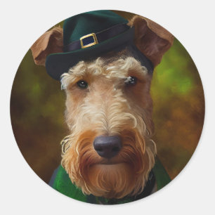 airedale dog in St. Patrick's Day Classic Round Sticker