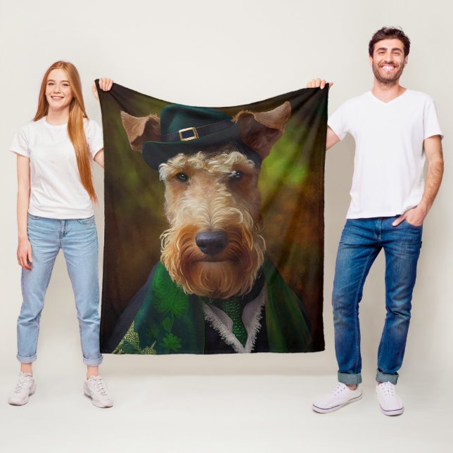 airedale dog in St. Patrick's Day Fleece Blanket (In Situ)