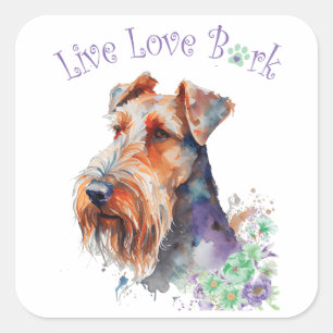 Airedale Dog Mum Floral Square Sticker
