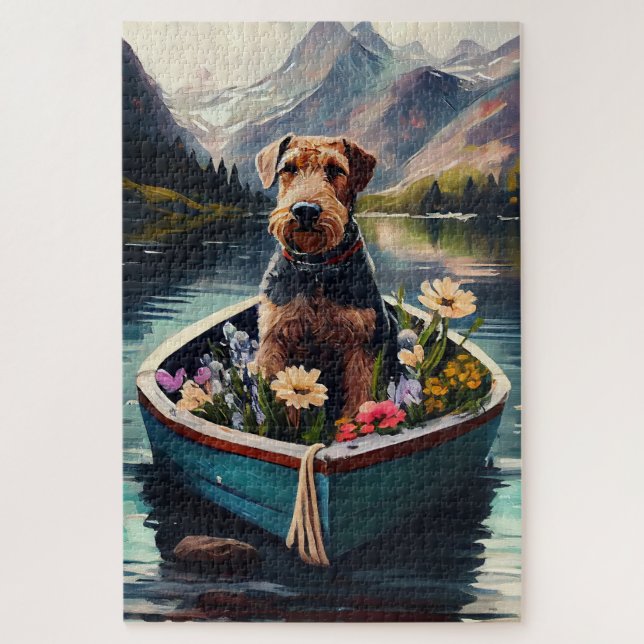 Airedale Dog on a Paddle: A Scenic Adventure Jigsaw Puzzle (Vertical)