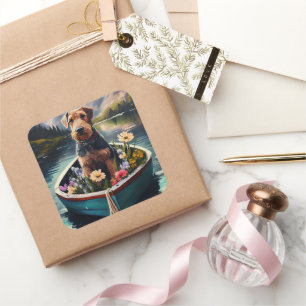 Airedale Dog on a Paddle: A Scenic Adventure Square Sticker