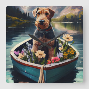 Airedale Dog on a Paddle: A Scenic Adventure Square Wall Clock