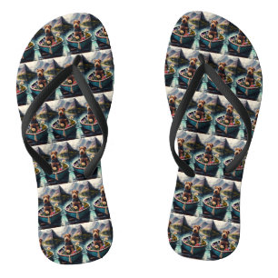 Airedale Dog on a Paddle: A Scenic Adventure Thongs