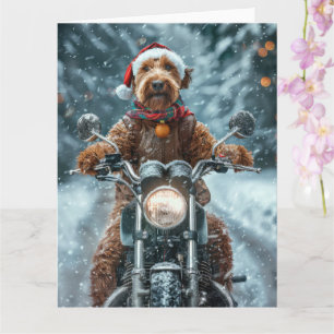 Airedale Dog Riding Motorcycle Christmas Card