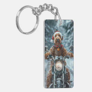 Airedale Dog Riding Motorcycle Christmas Key Ring