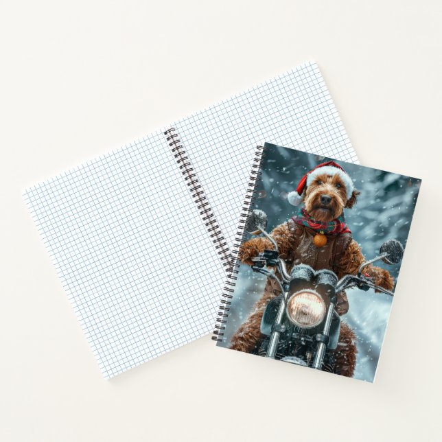 Airedale Dog Riding Motorcycle Christmas Notebook (Inside)