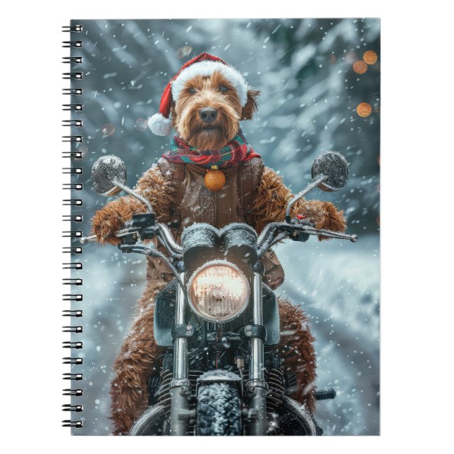 Airedale Dog Riding Motorcycle Christmas Notebook (Front)