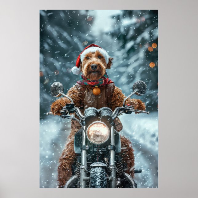 Airedale Dog Riding Motorcycle Christmas Poster (Front)