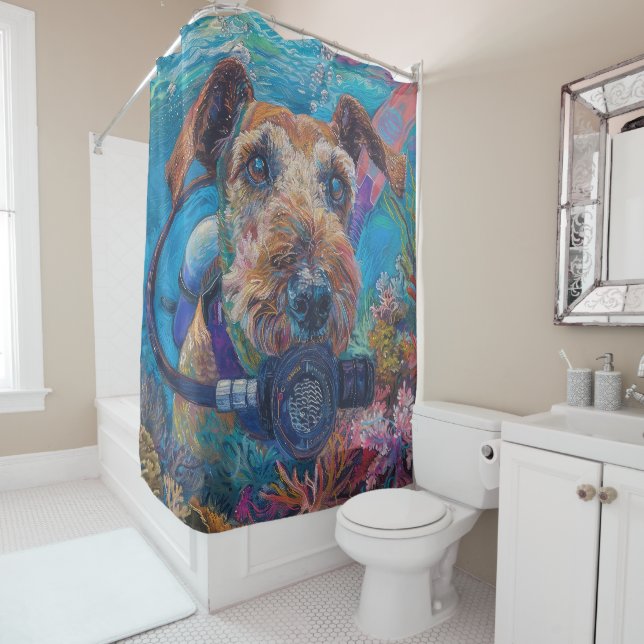 Airedale Dog Scuba Diving Underwater Shower Curtain (In Situ)