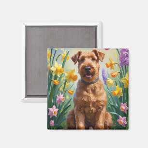 Airedale Dog Spring Flowers Painting Magnet
