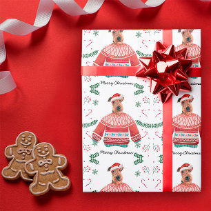 Airedale Dog Wearing Christmas Sweater Festive Wrapping Paper