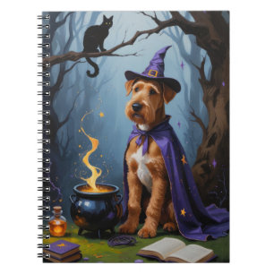 Airedale Dog Whimsical Halloween Painting Notebook