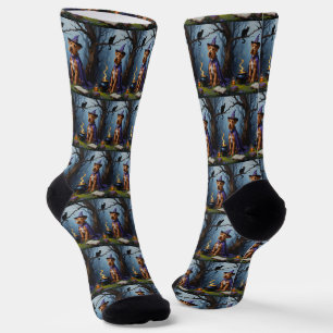 Airedale Dog Whimsical Halloween Painting Socks