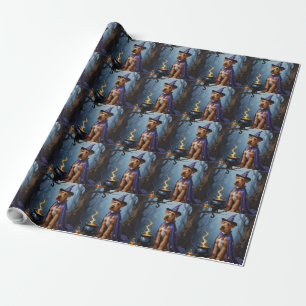 Airedale Dog Whimsical Halloween Painting Wrapping Paper