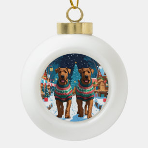 Airedale Dogs Christmas Snow Holiday Ceramic Ball Christmas Ornament