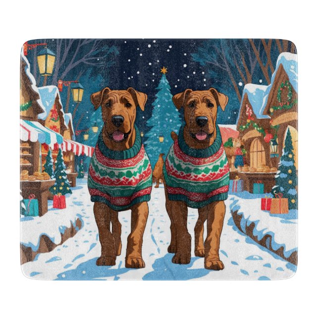 Airedale Dogs Christmas Snow Holiday Cutting Board (Front)