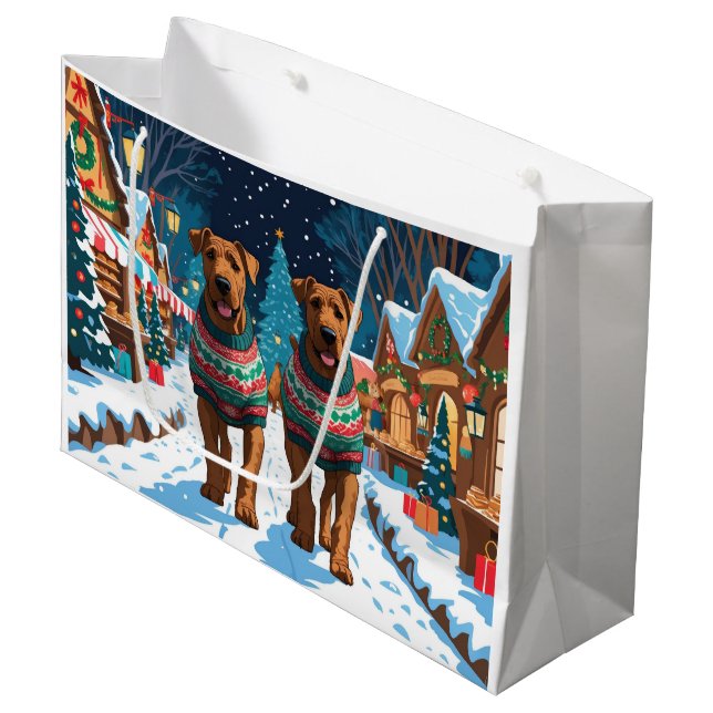 Airedale Dogs Christmas Snow Holiday Large Gift Bag (Front Angled)