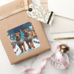 Airedale Dogs Christmas Snow Holiday Square Sticker