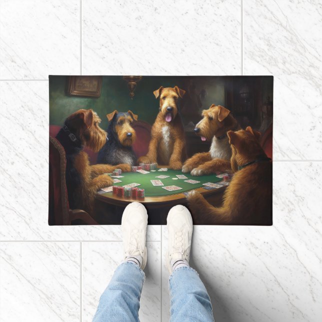 Airedale Dogs Playing Poker Art Doormat (Indoor)