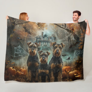 Airedale Halloween Night Doggy Delight Fleece Blanket