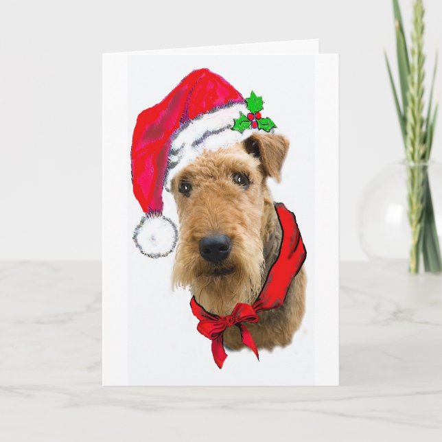 Airedale In Santa Hat Holiday Card (Front)