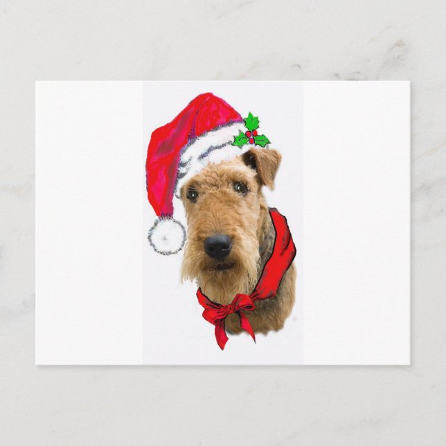 Airedale In Santa Hat Holiday Postcard (Front)